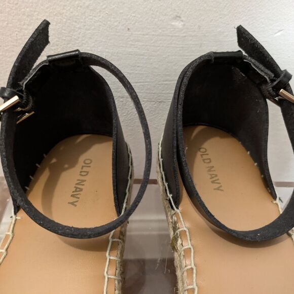 Old Navy Black Faux Leather Jute Buckle Espadrille Women's 8 - Picture 3 of 16